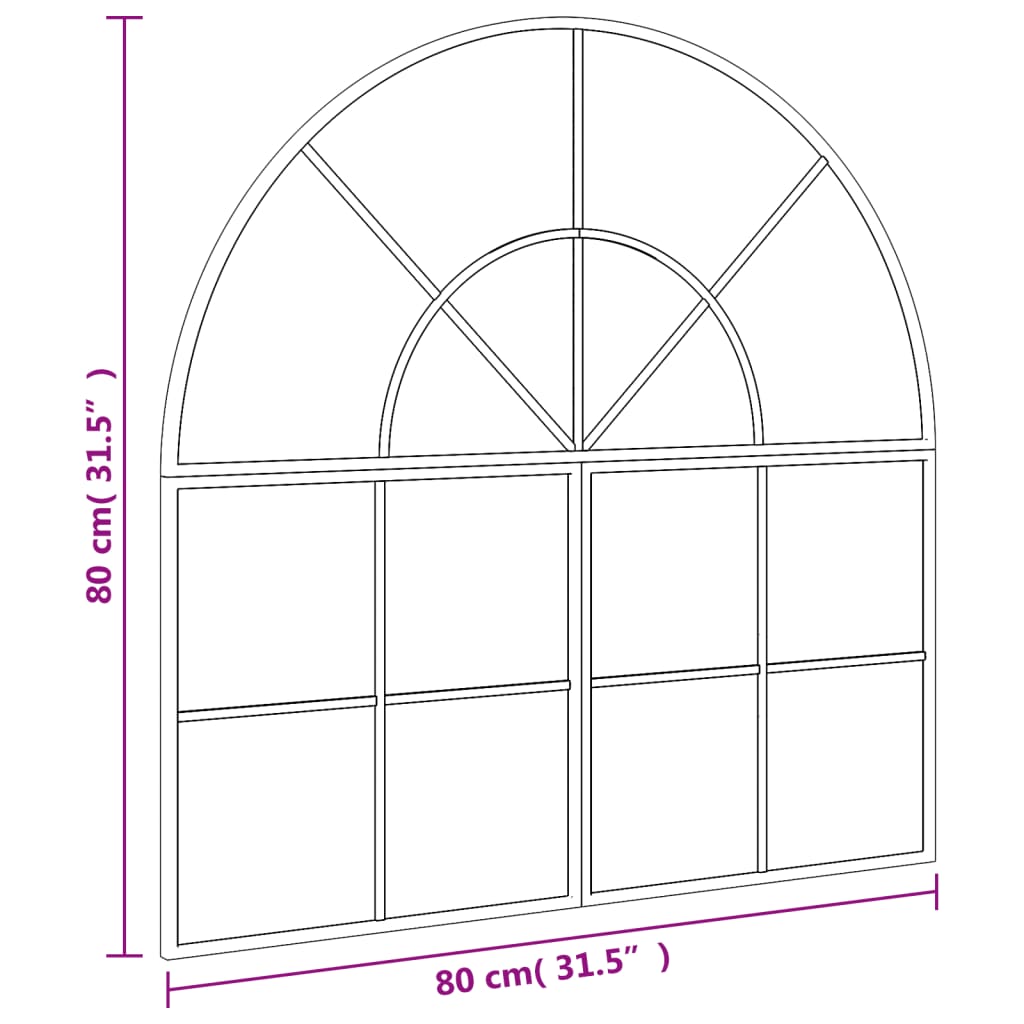 Espelho de arco de ferro preto 80x80 cm