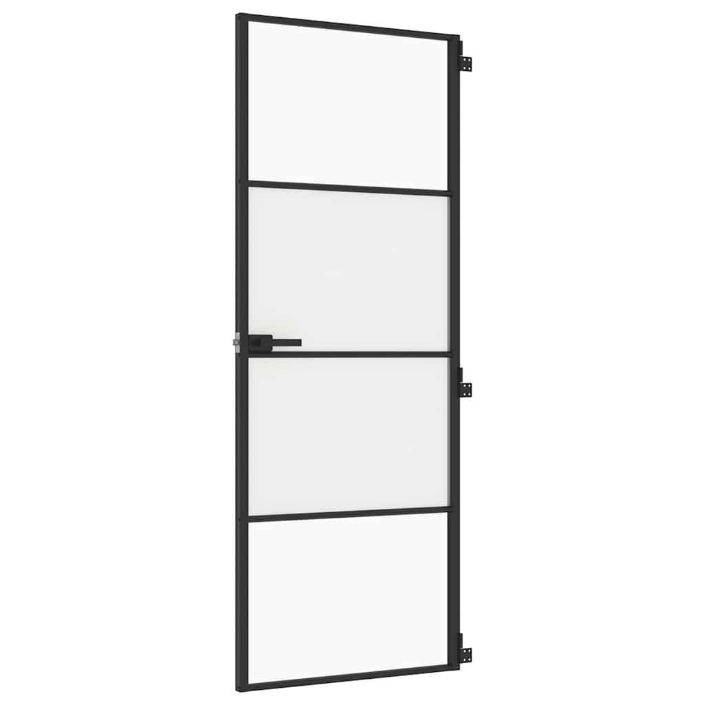 Puerta Interior Delgada Negra Vidrio Templado y Aluminio 76x201,5 cm