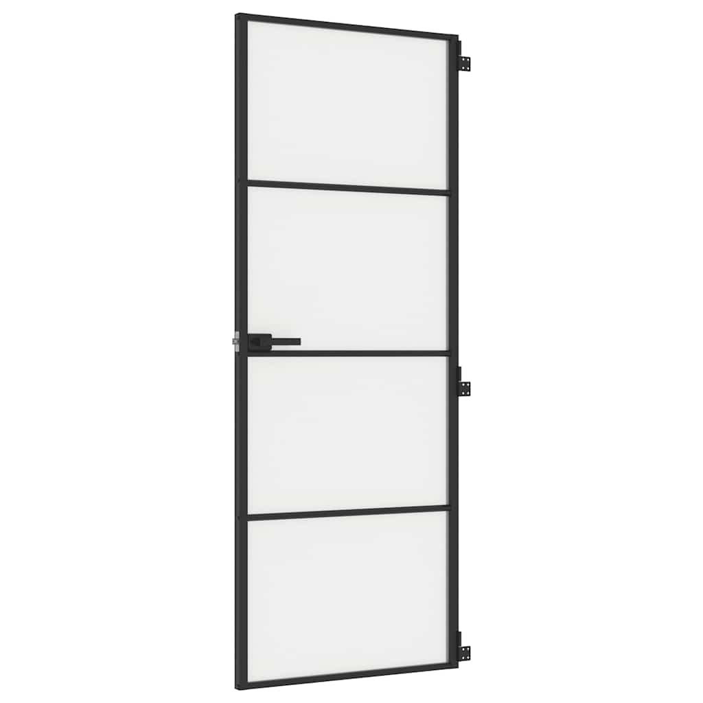 Puerta Interior Delgada Negra Vidrio Templado y Aluminio 76x201,5 cm