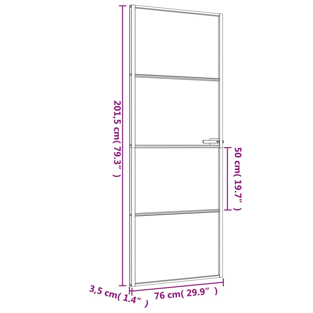 Verre et aluminium mince porte intérieure 76x201,5 cm