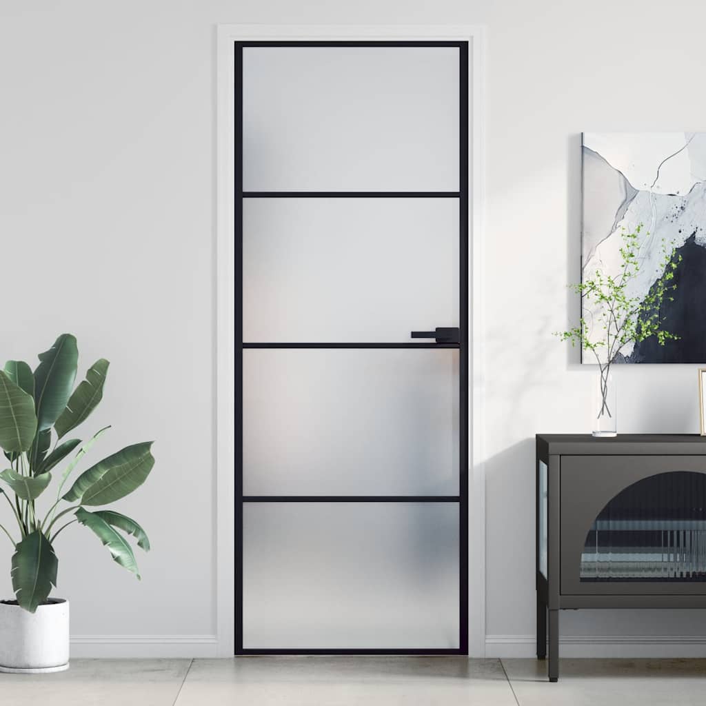 Puerta Interior Delgada Negra Vidrio Templado y Aluminio 76x201,5 cm