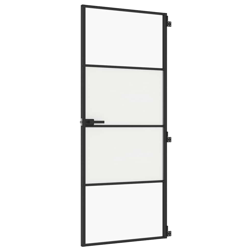 Puerta Interior Delgada Negra Vidrio Templado y Aluminio 83x201,5 cm