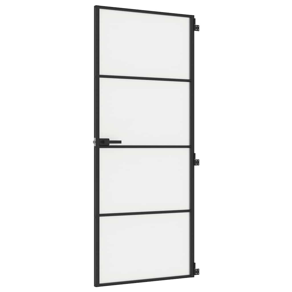 Puerta Interior Delgada Negra Vidrio Templado y Aluminio 83x201,5 cm