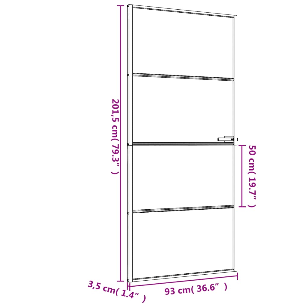 Verre et aluminium mince porte intérieure 93x201,5 cm