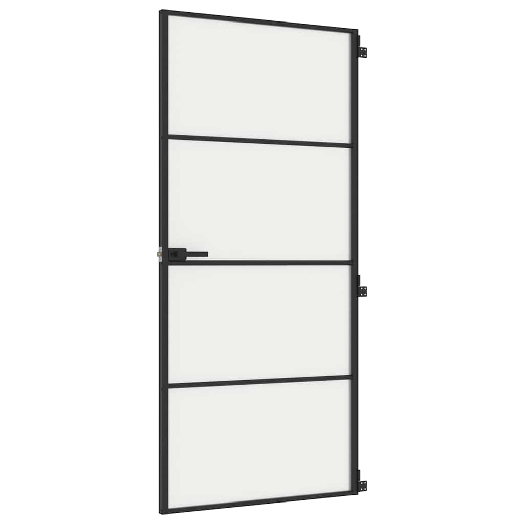 Puerta Interior Delgada Negra Vidrio Templado y Aluminio 93x201,5 cm