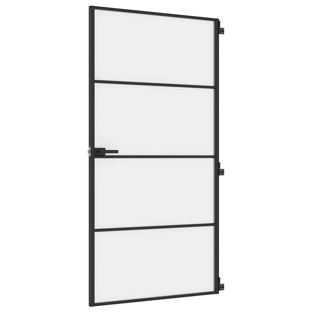 Puerta Interior Delgada Negra Vidrio Templado y Aluminio 102,5x201,5 cm
