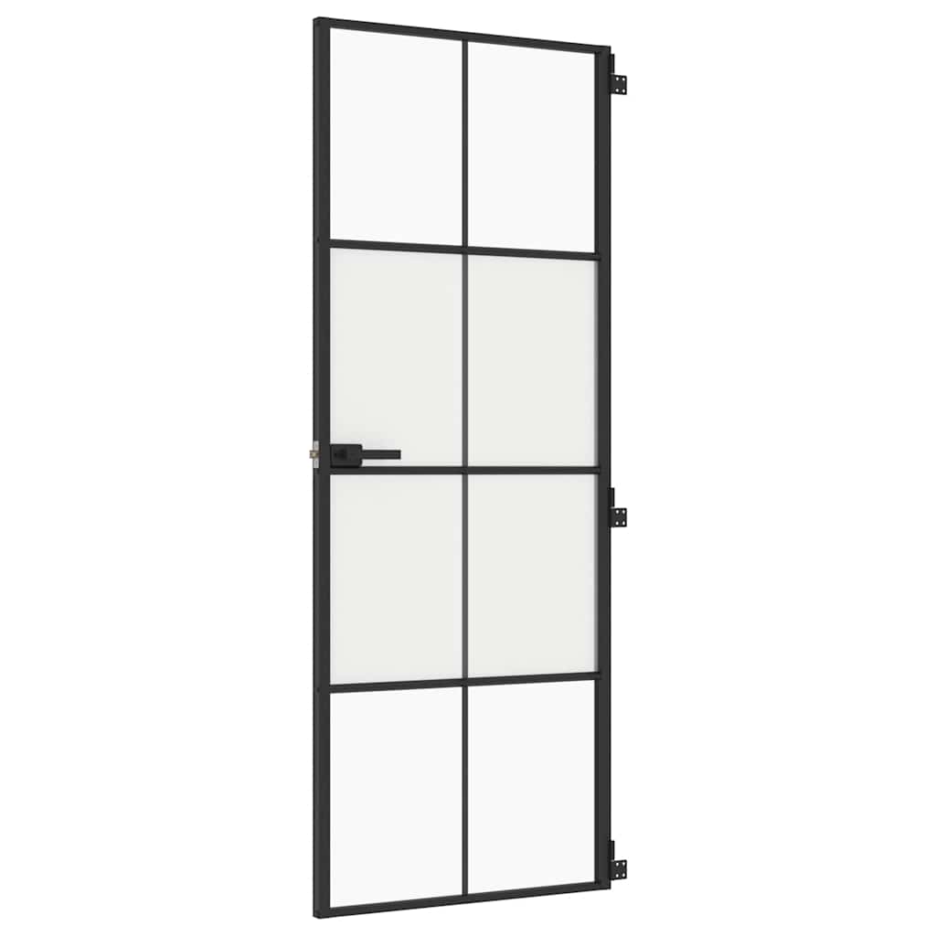 Puerta Interior Delgada Negra Vidrio Templado y Aluminio 76x201,5 cm