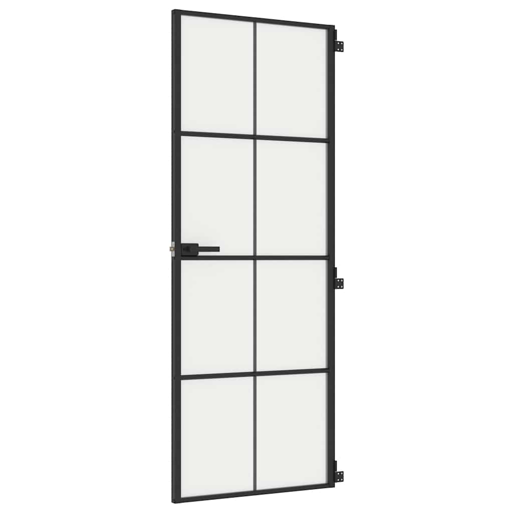 Puerta Interior Delgada Negra Vidrio Templado y Aluminio 76x201,5 cm
