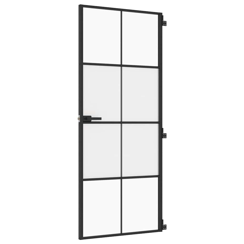 Puerta Interior Delgada Negra Vidrio Templado y Aluminio 83x201,5 cm