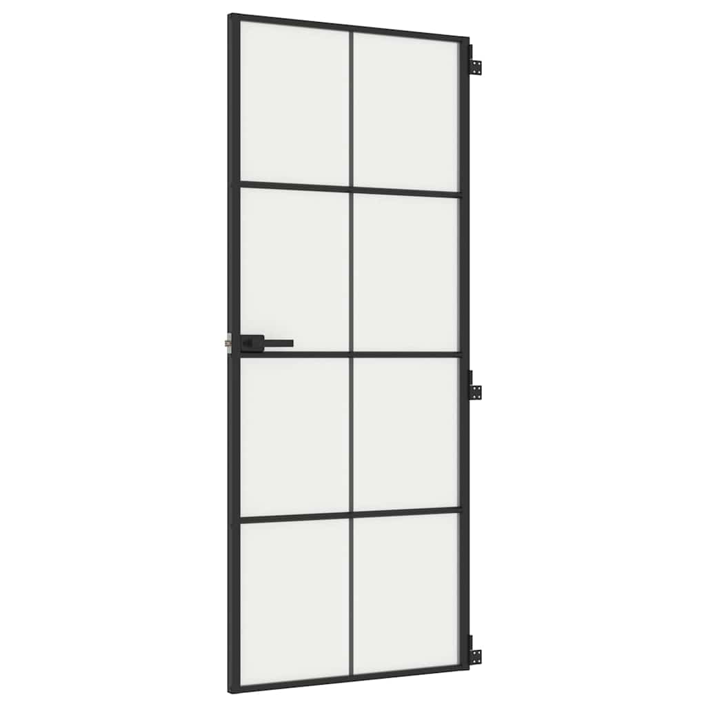 Puerta Interior Delgada Negra Vidrio Templado y Aluminio 83x201,5 cm