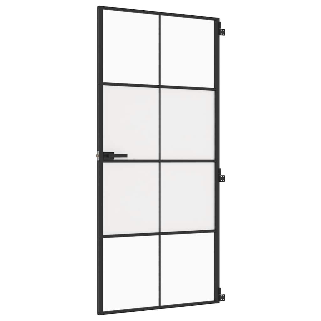 Puerta Interior Delgada Negra Vidrio Templado y Aluminio 93x201,5 cm
