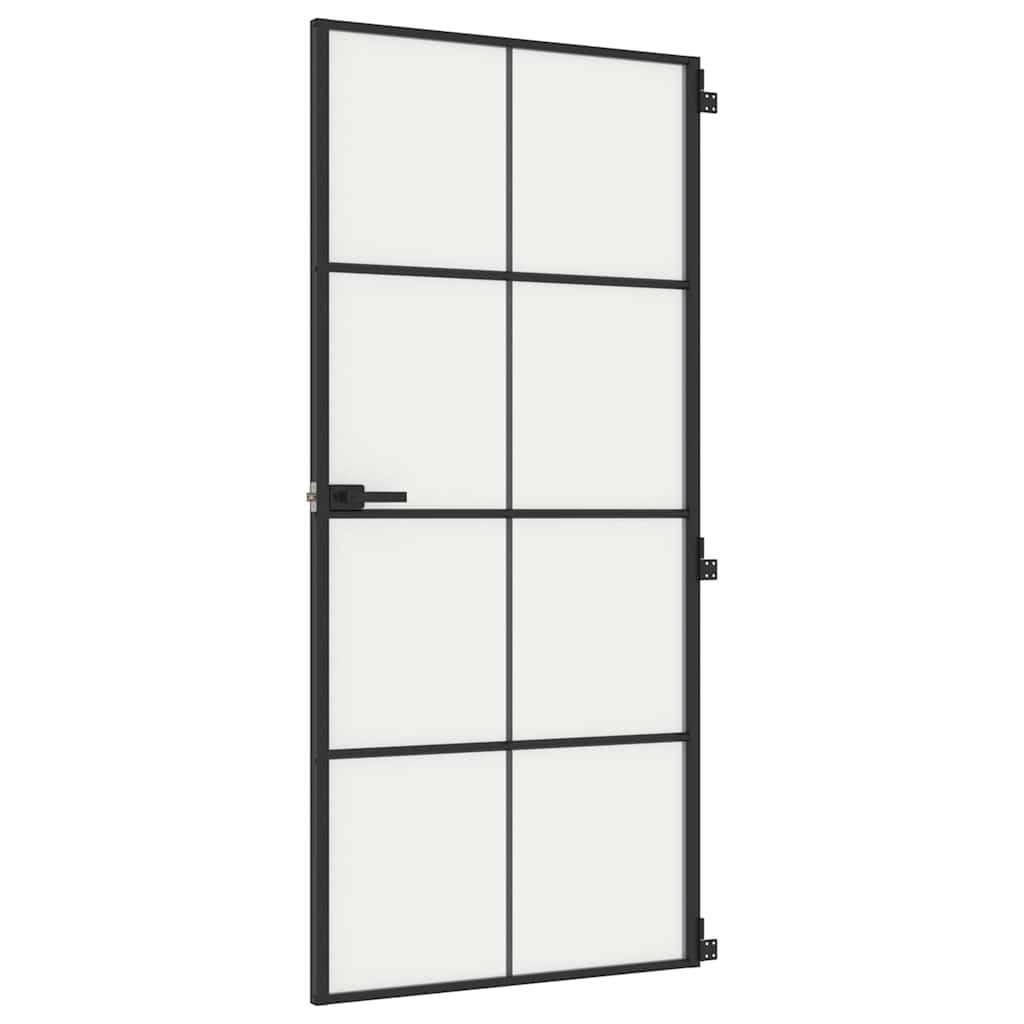 Puerta Interior Delgada Negra Vidrio Templado y Aluminio 93x201,5 cm
