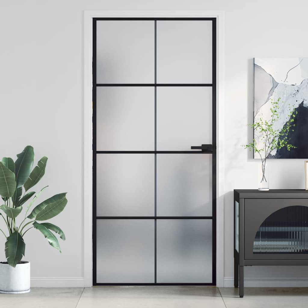 Puerta Interior Delgada Negra Vidrio Templado y Aluminio 93x201,5 cm