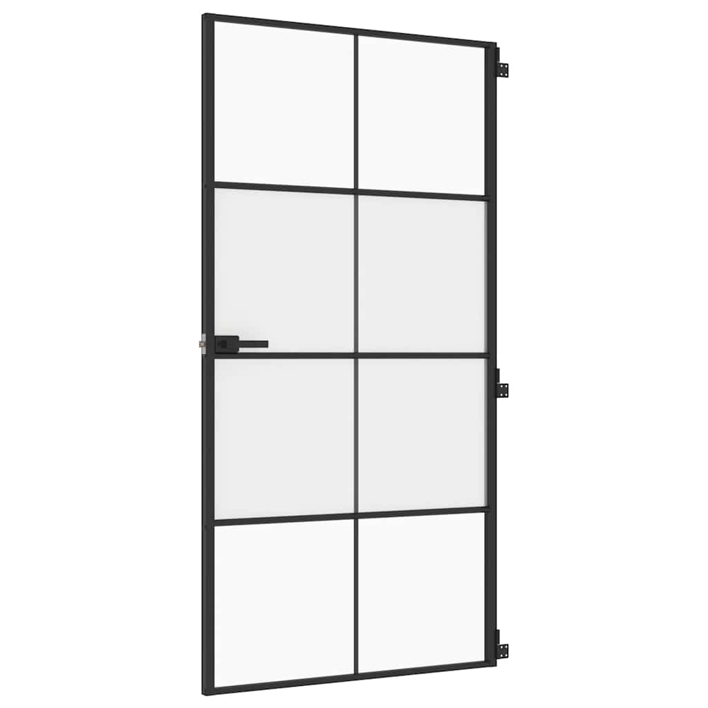 Puerta Interior Delgada Negra Vidrio Templado y Aluminio 102,5x201,5 cm