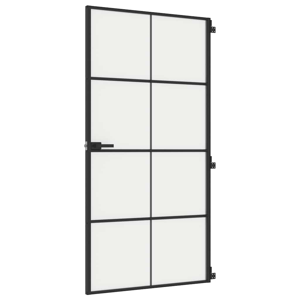 Puerta Interior Delgada Negra Vidrio Templado y Aluminio 102,5x201,5 cm