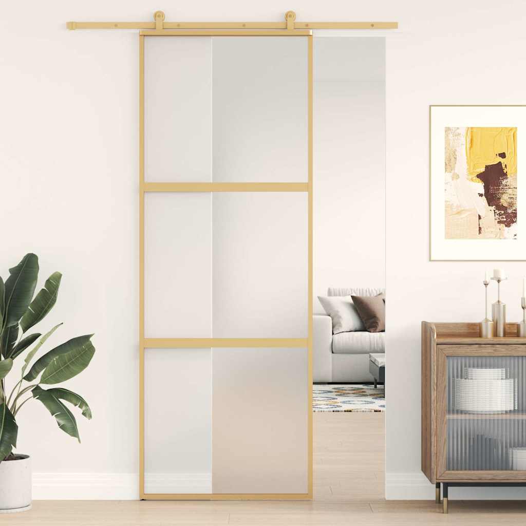 Gold sliding door frosted ESG glass aluminum 76x205cm 