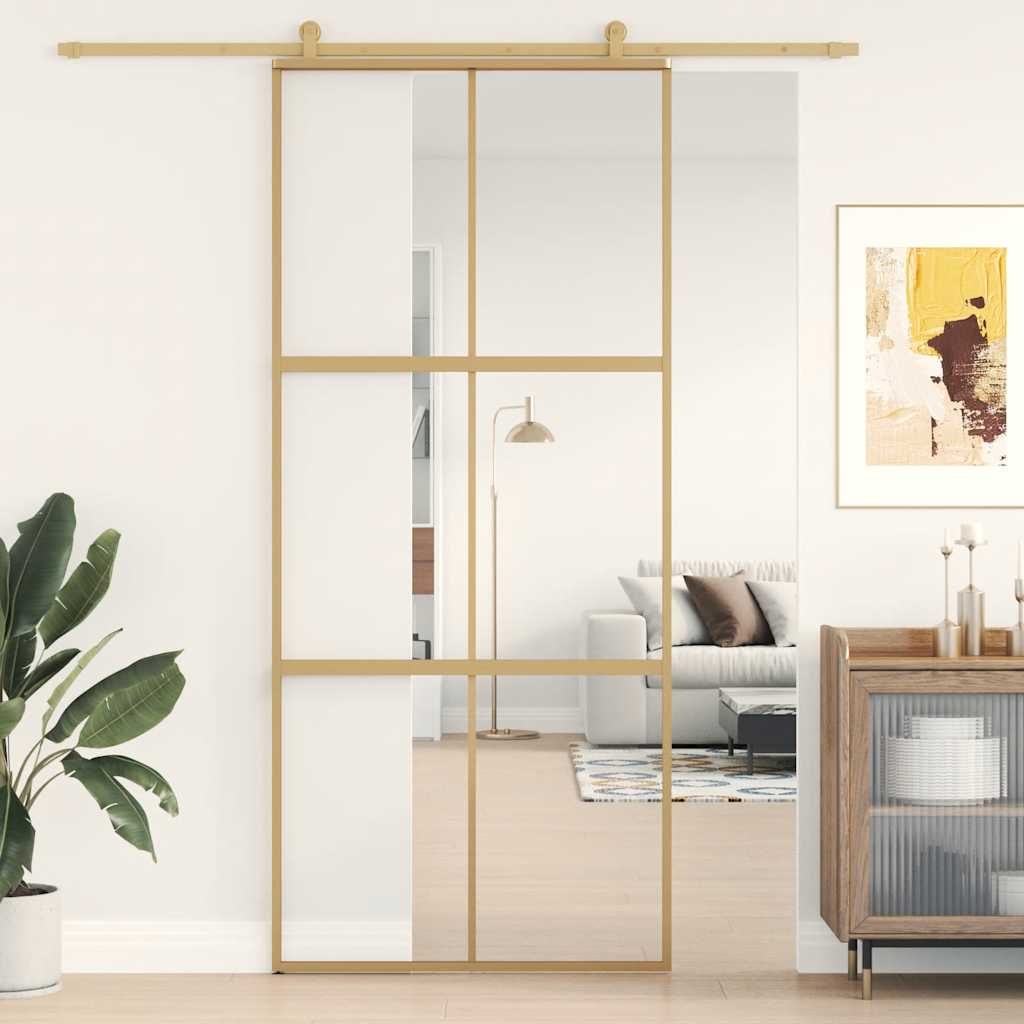 Transparent ESG glass and aluminum golden sliding door 