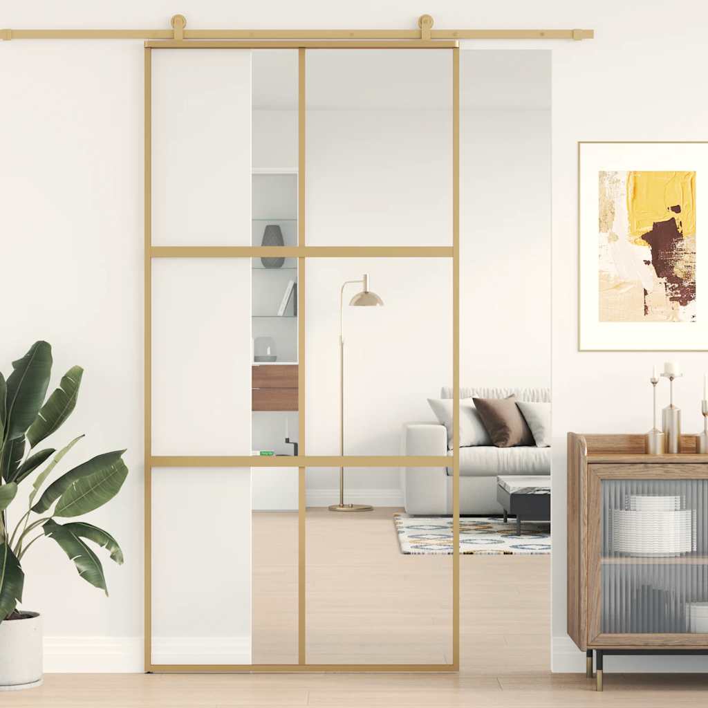 Transparent ESG glass and aluminum gold sliding door 