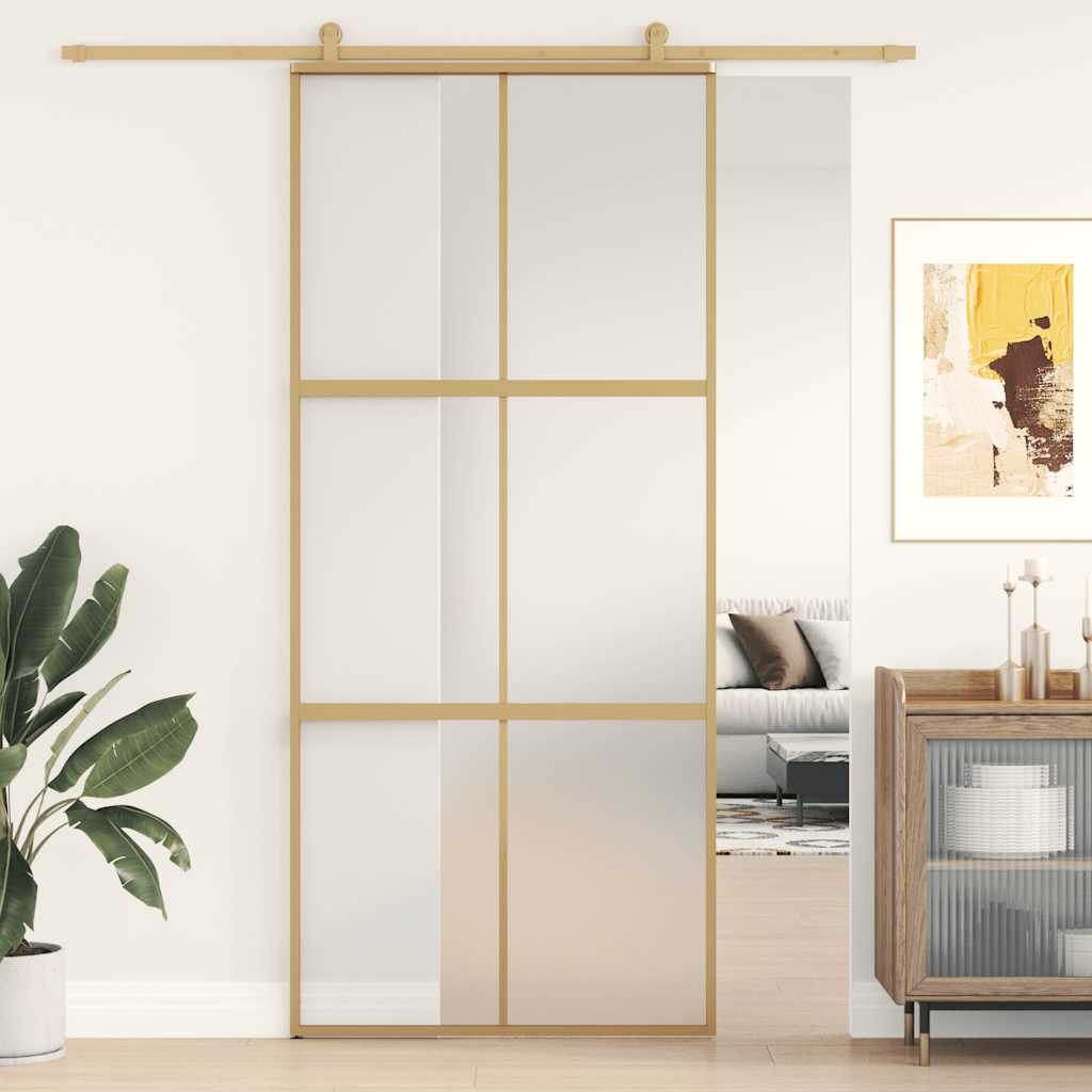 Golden sliding door frosted ESG glass aluminum 90x205cm 