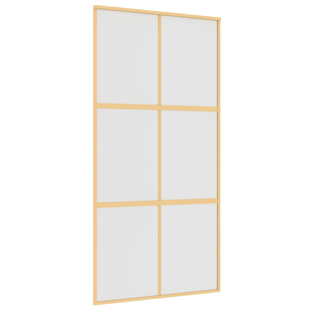 Golden sliding door made of frosted ESG glass and aluminum 