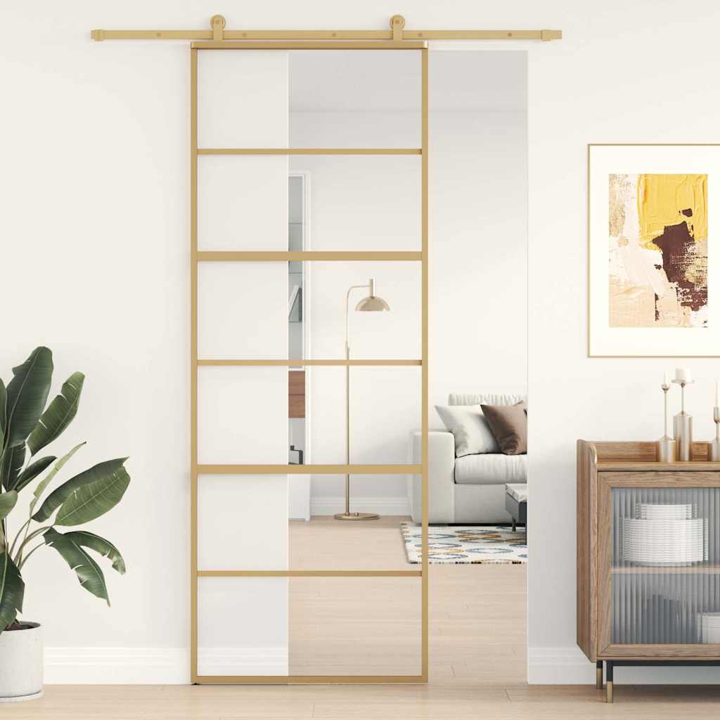 Transparent ESG glass and aluminum golden sliding door 
