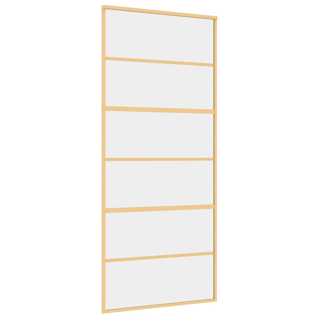 Golden sliding door of transparent ESG glass and aluminum 