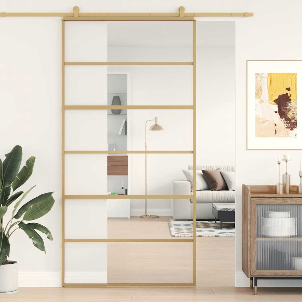 Transparent ESG glass and aluminum gold sliding door 