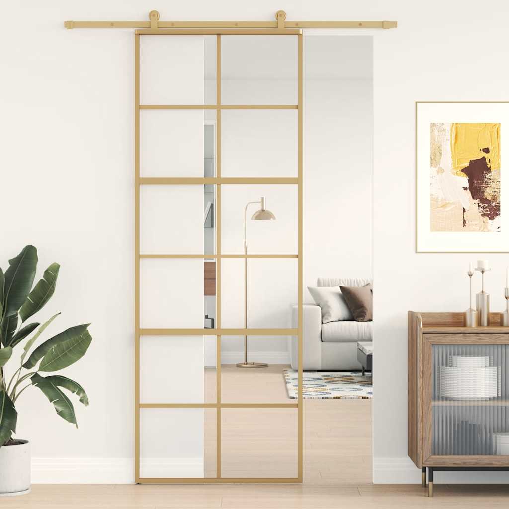 Transparent ESG glass and aluminum gold sliding door 