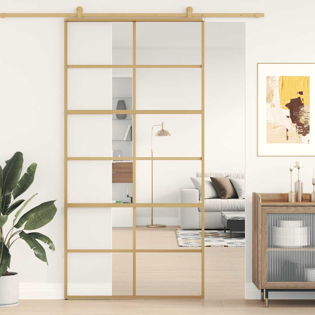 Transparent ESG glass and aluminum gold sliding door 