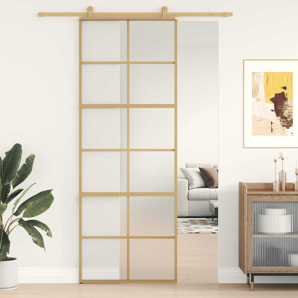 Golden sliding door frosted ESG glass aluminum 76x205cm 