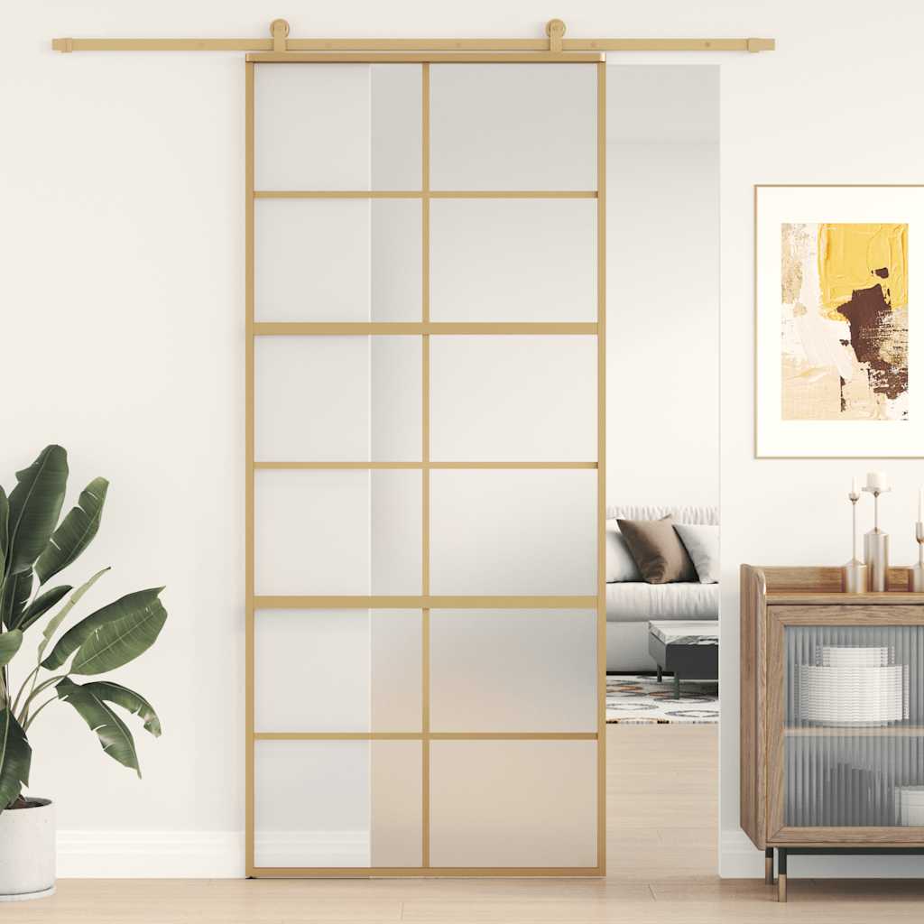 Golden sliding door frosted ESG glass aluminum 90x205cm 