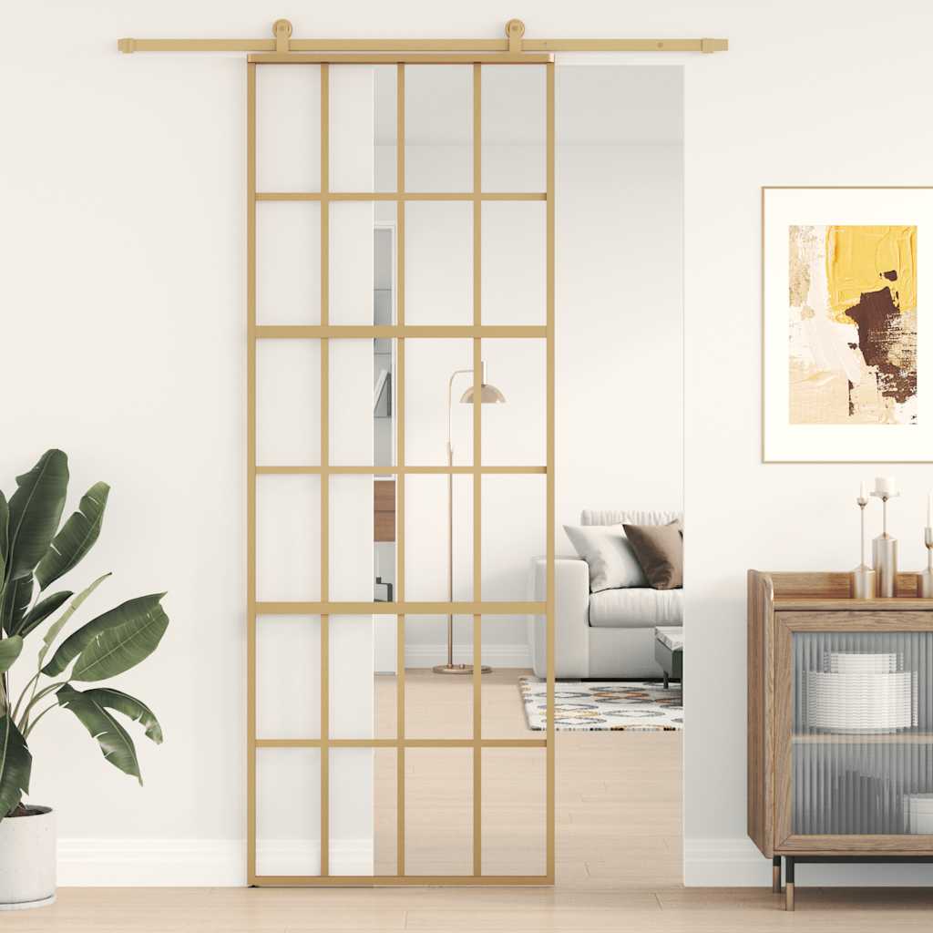 Transparent ESG glass and aluminum gold sliding door 