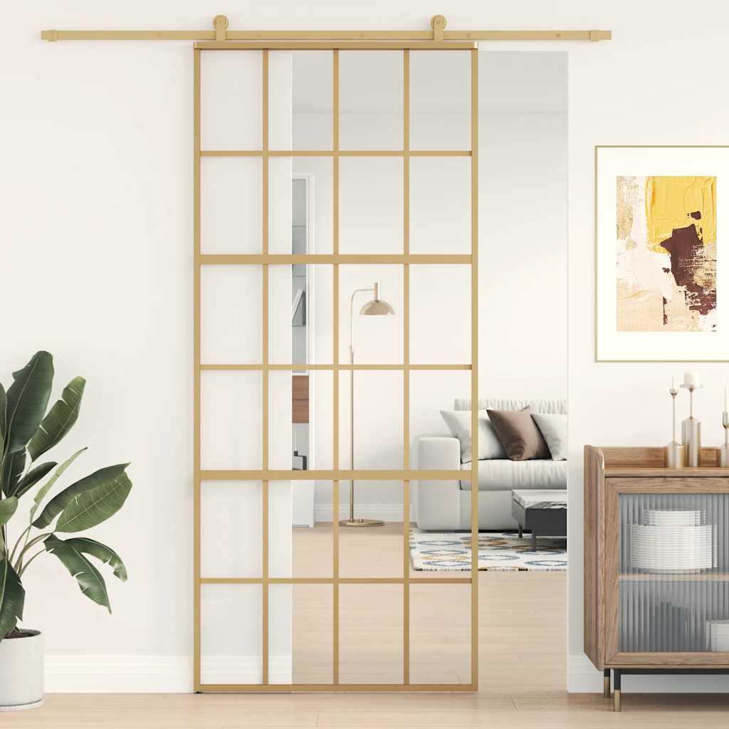 Transparent ESG glass and aluminum golden sliding door 