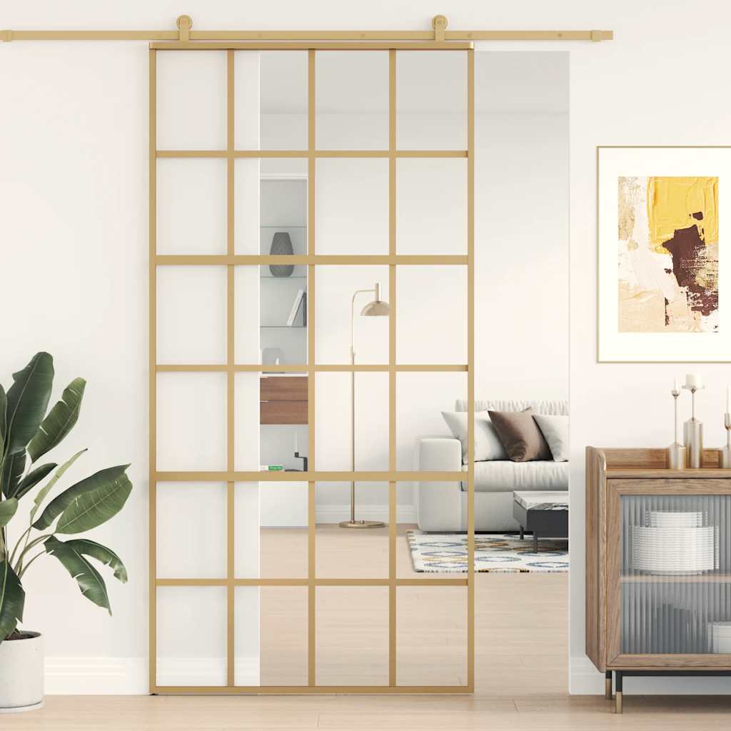 Transparent ESG glass and aluminum gold sliding door 