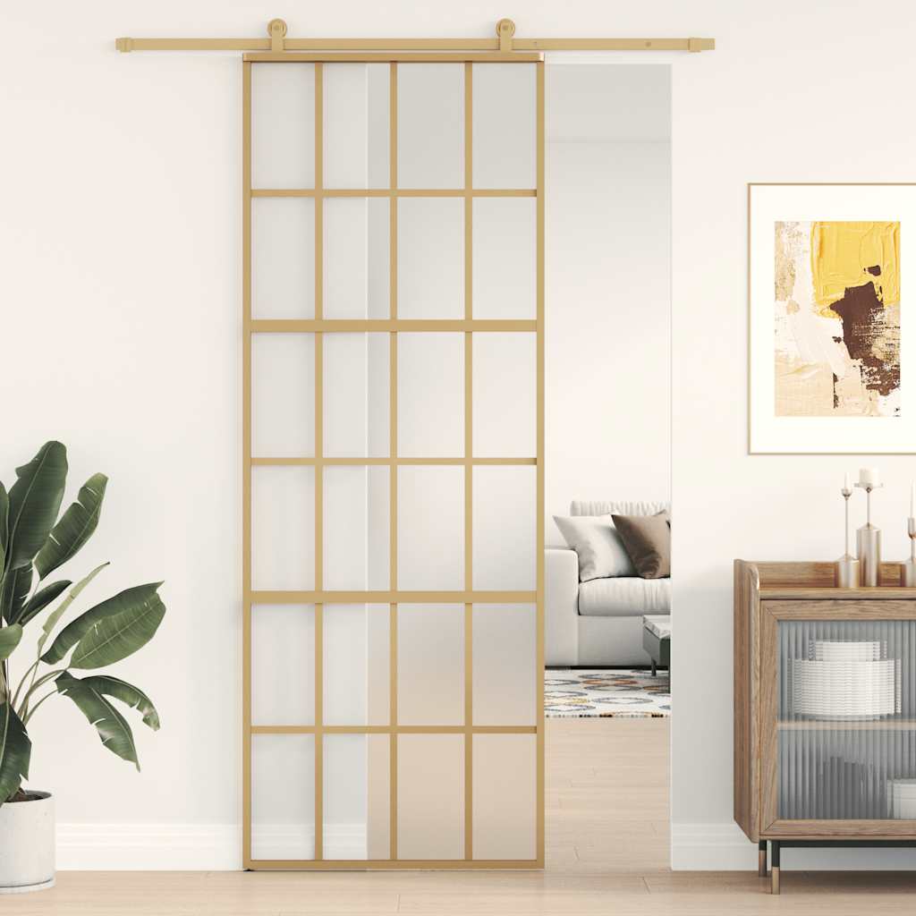 Golden sliding door frosted ESG glass aluminum 76x205cm 