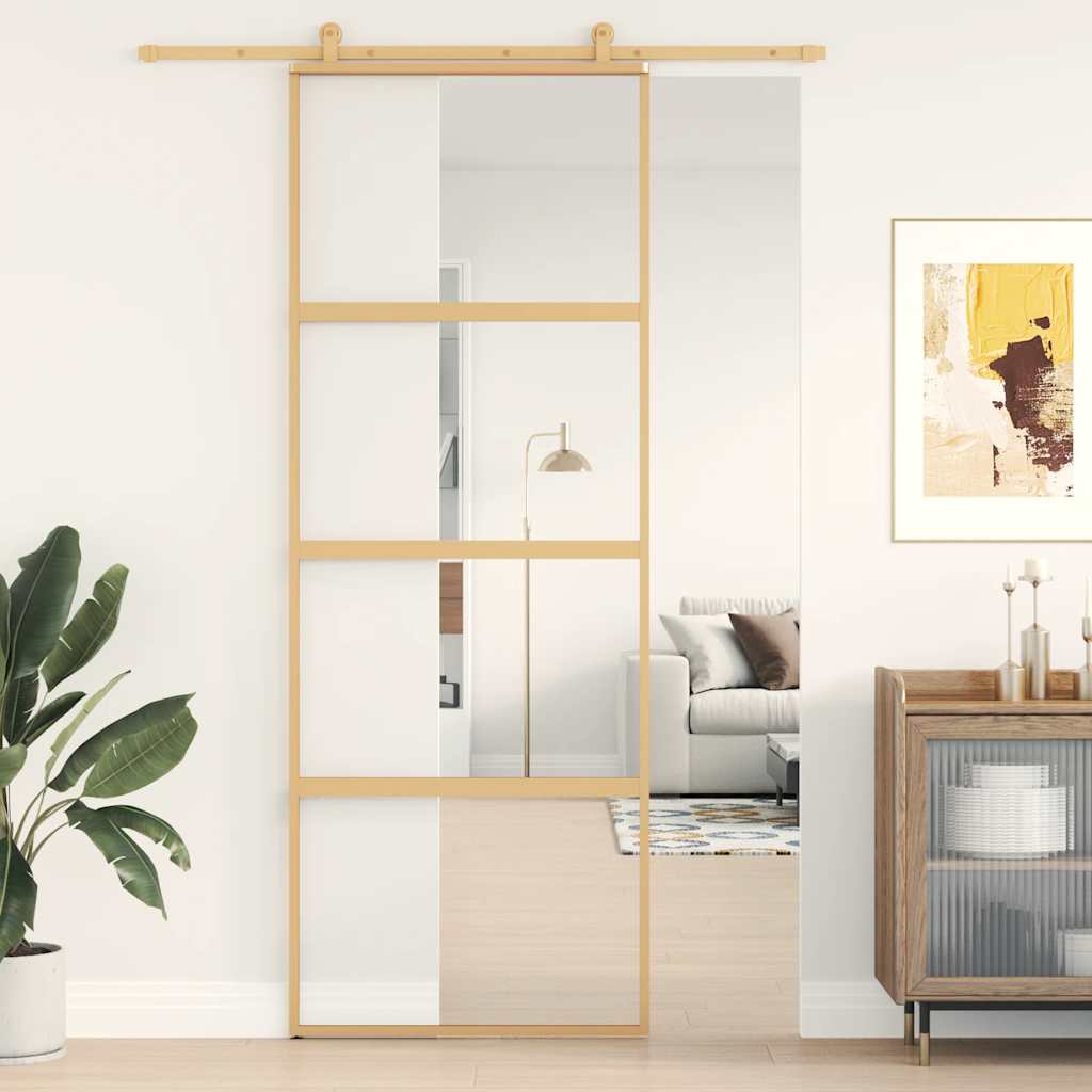 Transparent ESG glass and aluminum gold sliding door 