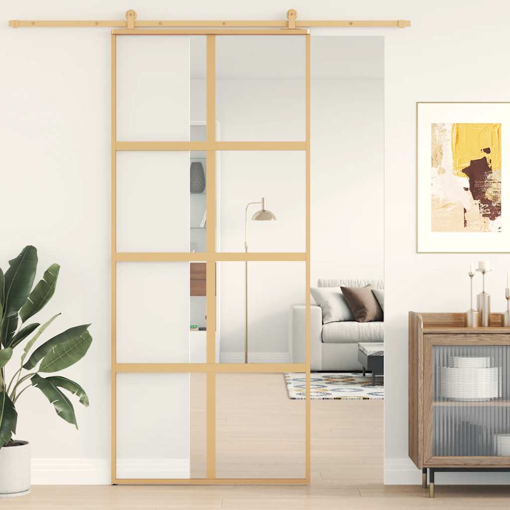 Transparent ESG glass and aluminum gold sliding door 