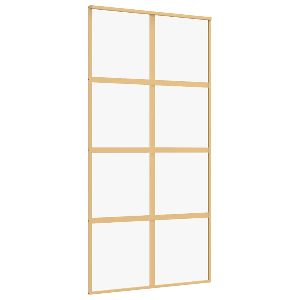 Sliding door made of transparent ESG glass and gold aluminum 