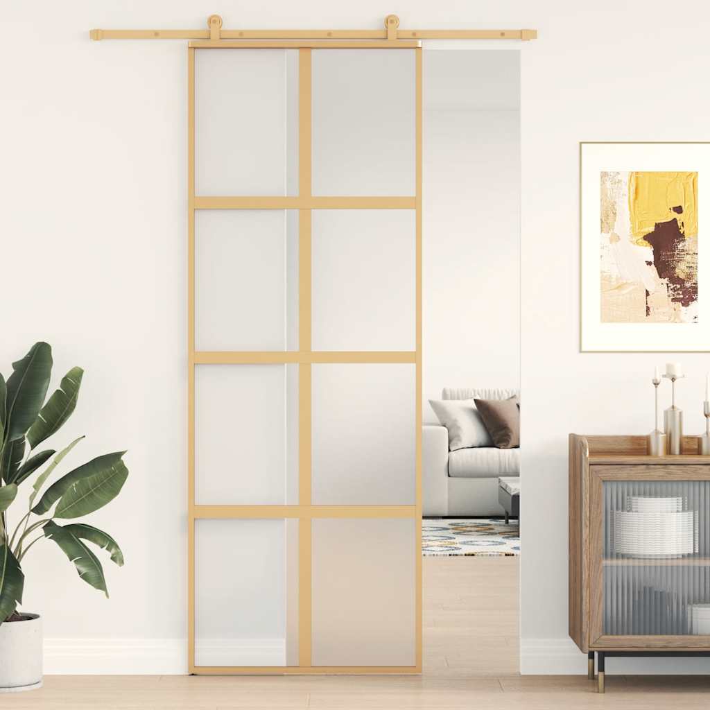 Golden sliding door frosted ESG glass aluminum 76x205cm 