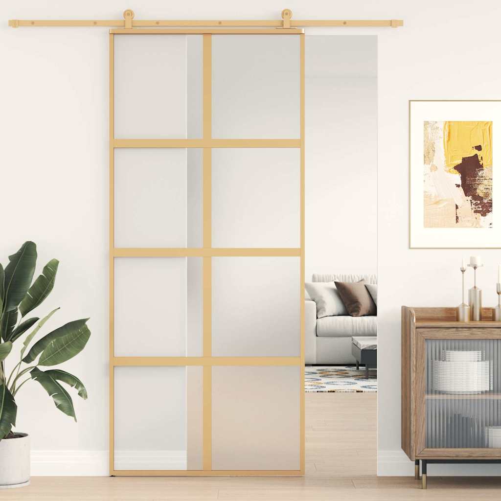 Gold sliding door frosted ESG glass aluminum 90x205cm 