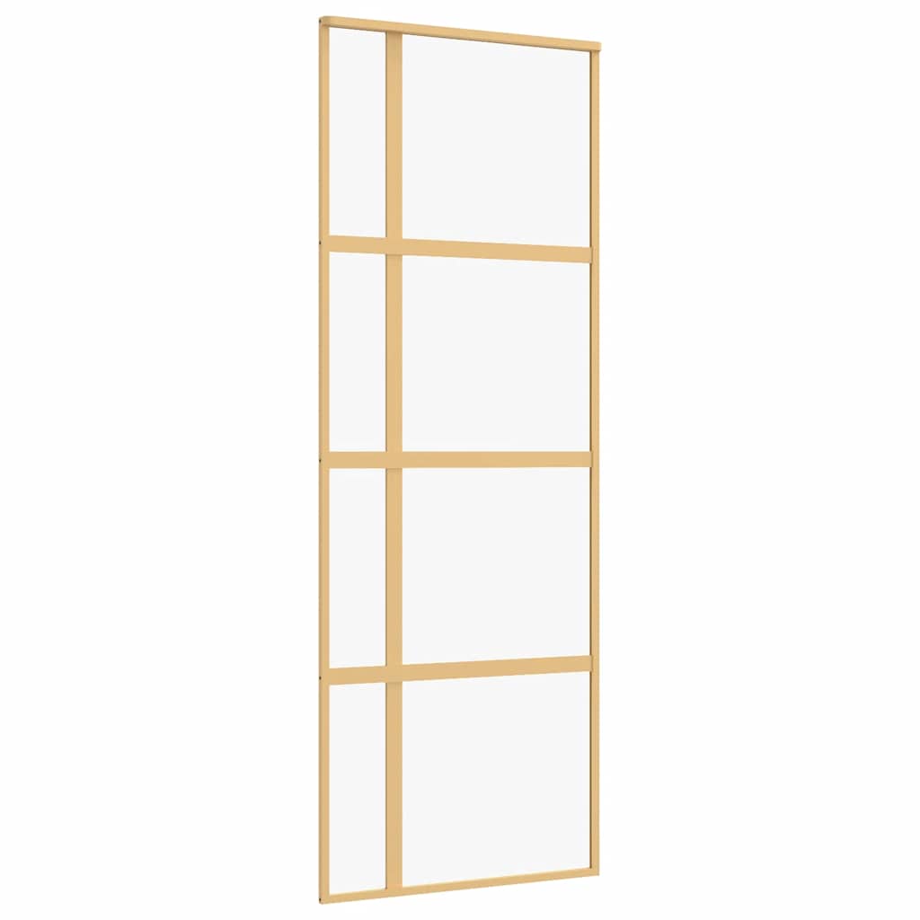 Gold sliding door made of transparent ESG glass and aluminum 