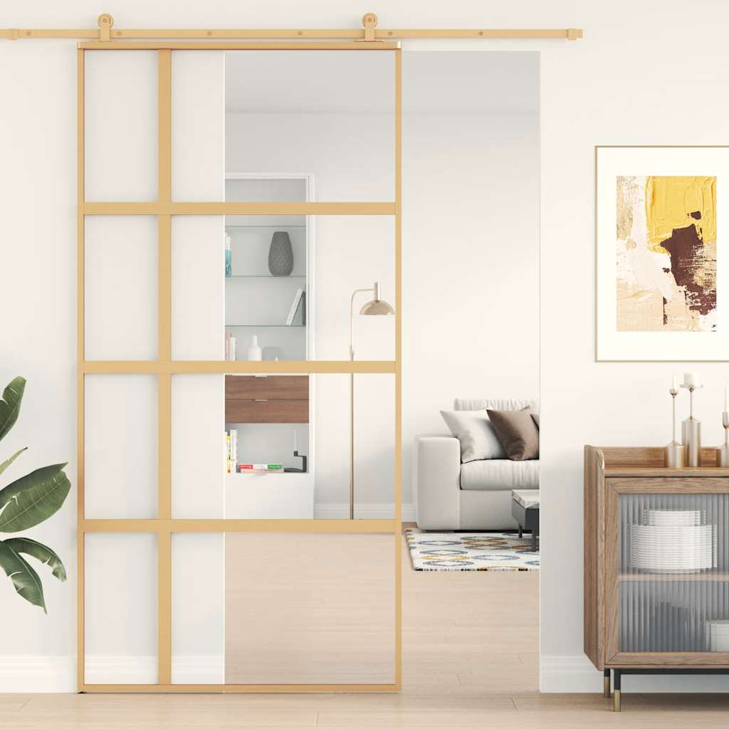 Transparent ESG glass and aluminum golden sliding door 