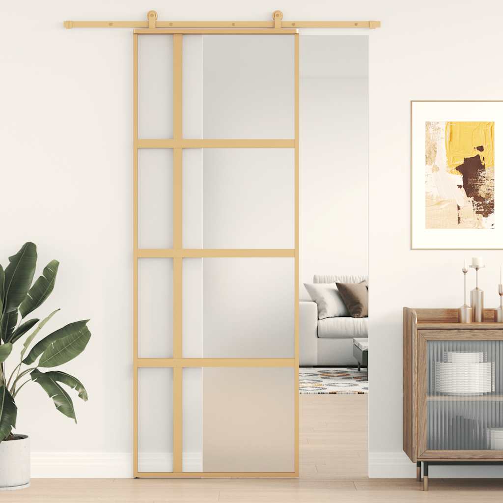 Gold sliding door frosted ESG glass aluminum 76x205cm 
