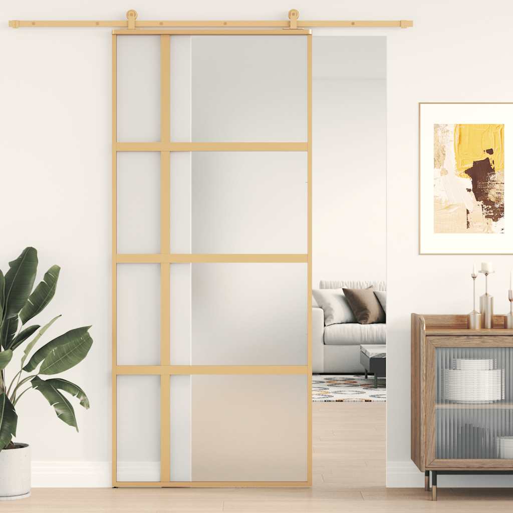 Porta scorrevole dorata in vetro ESG satinato alluminio 90x205cm 