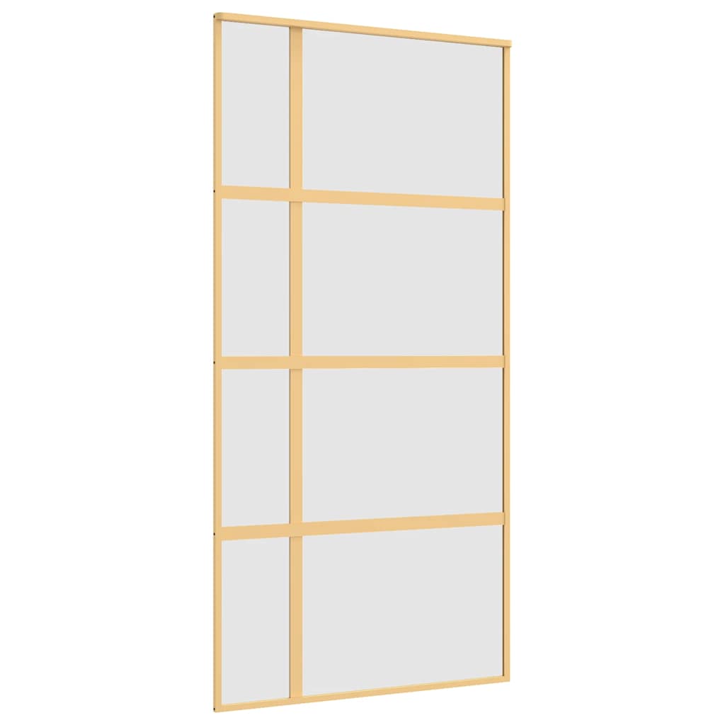 Golden sliding door made of frosted ESG glass and aluminum 
