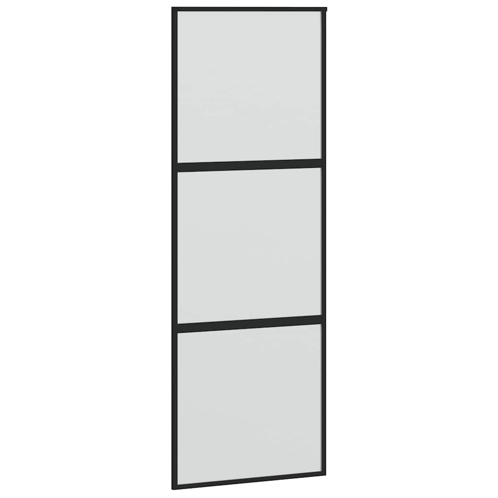Black tempered glass and aluminum sliding door 76x205 cm 