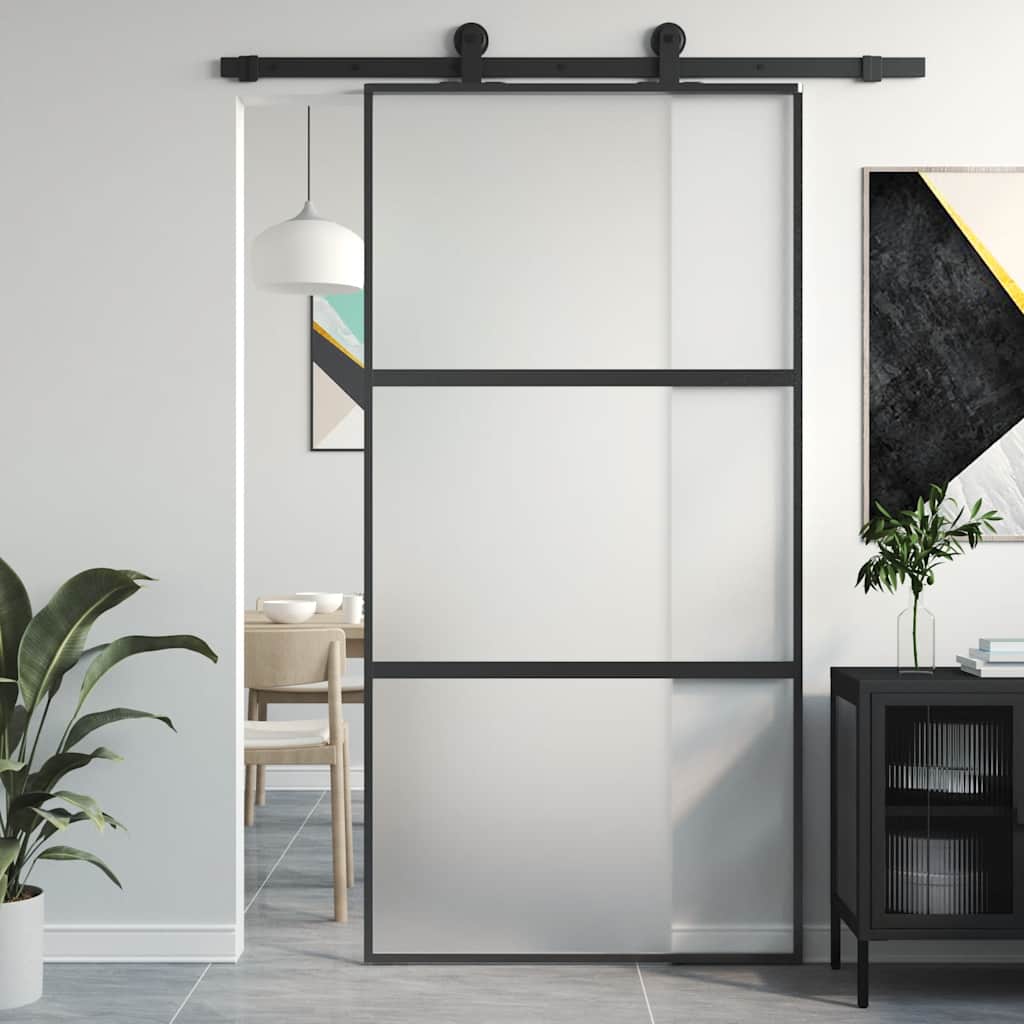 Black aluminum and tempered glass sliding door 102.5x205 cm 