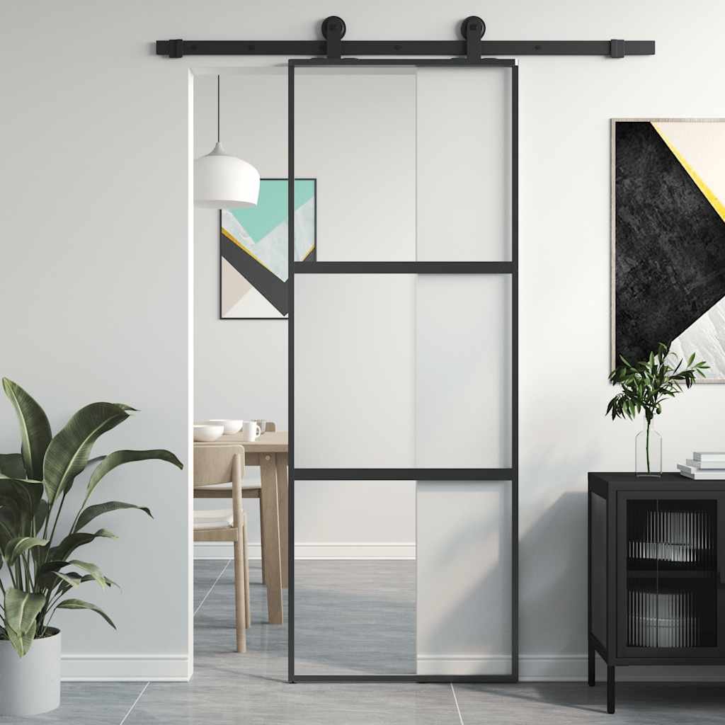 Sliding door tempered glass and black aluminum 76x205 cm 