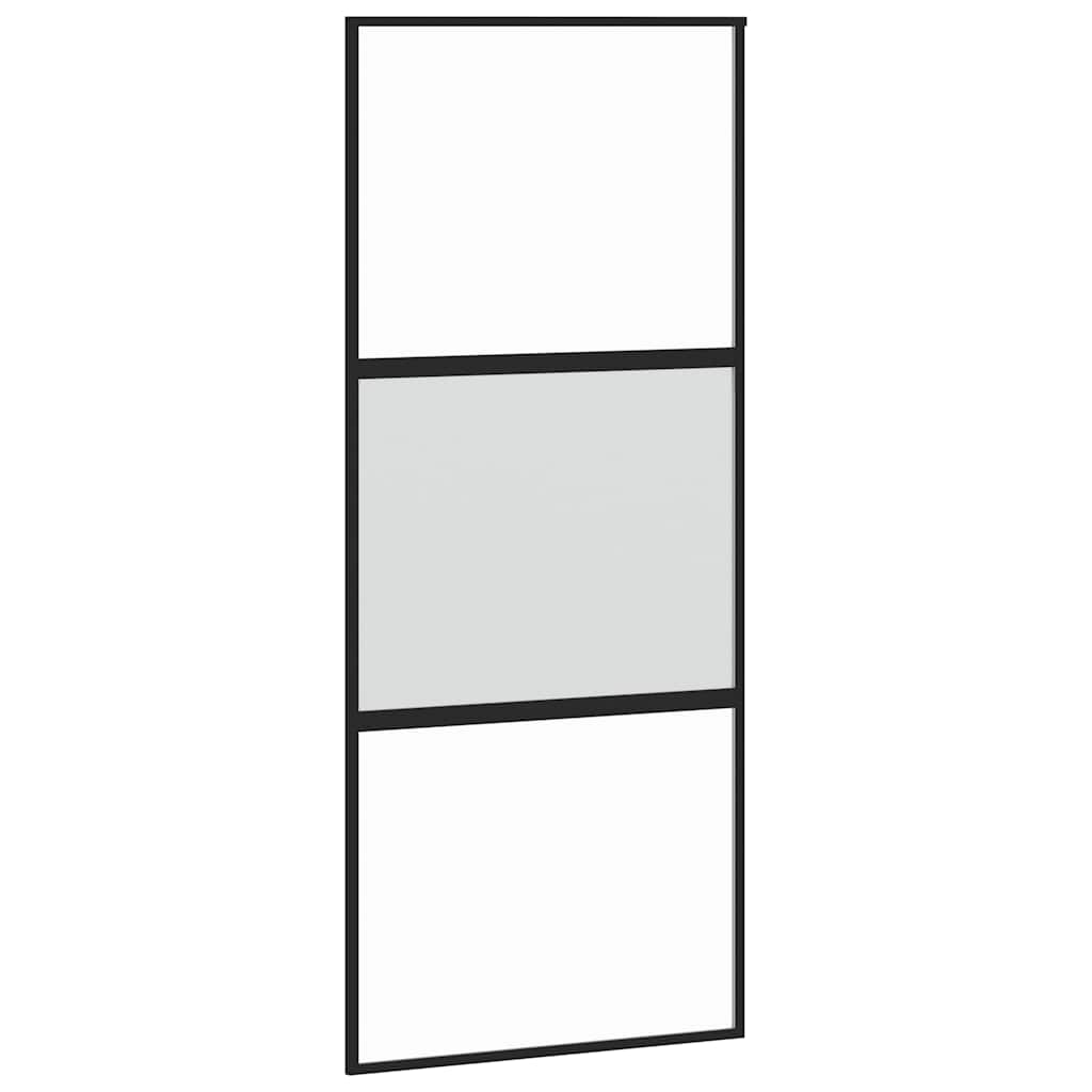Sliding door tempered glass and black aluminum 90x205 cm 