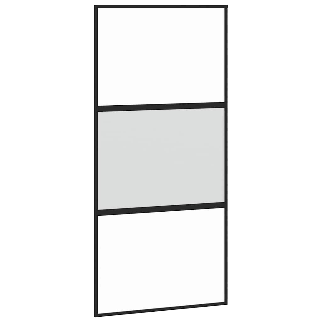 Black tempered glass and aluminum sliding door 102.5x205 cm 
